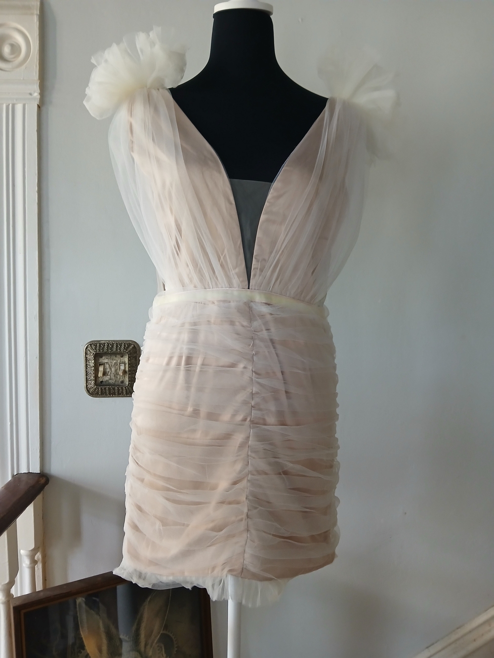 Brand New LUXXEL Tulle Covered Nude Mini Dress
